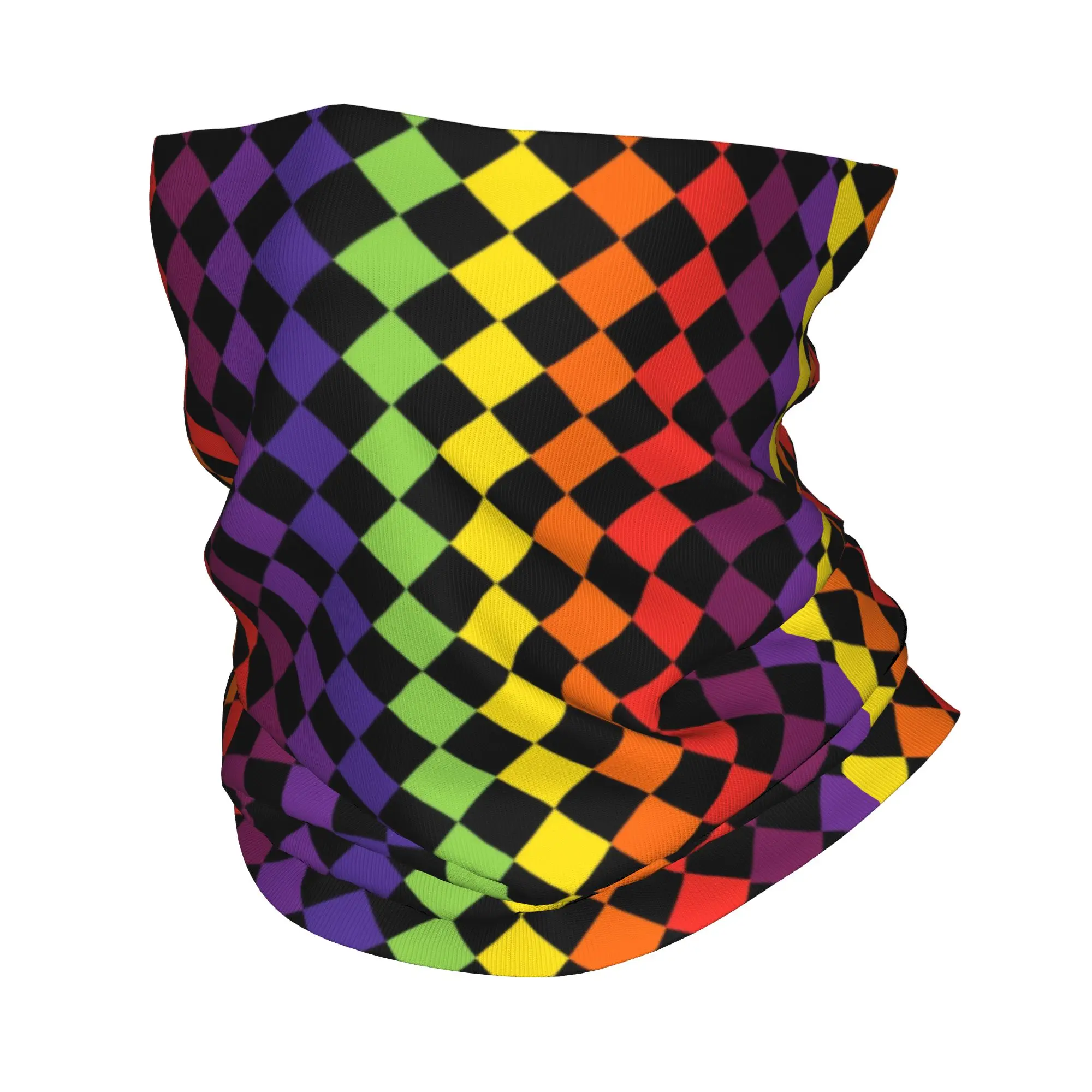 Checkered Pattern Vintage Sunset Colors Neck Gaiter Men Women Windproof Winter  Bandana Scarf for Hiking