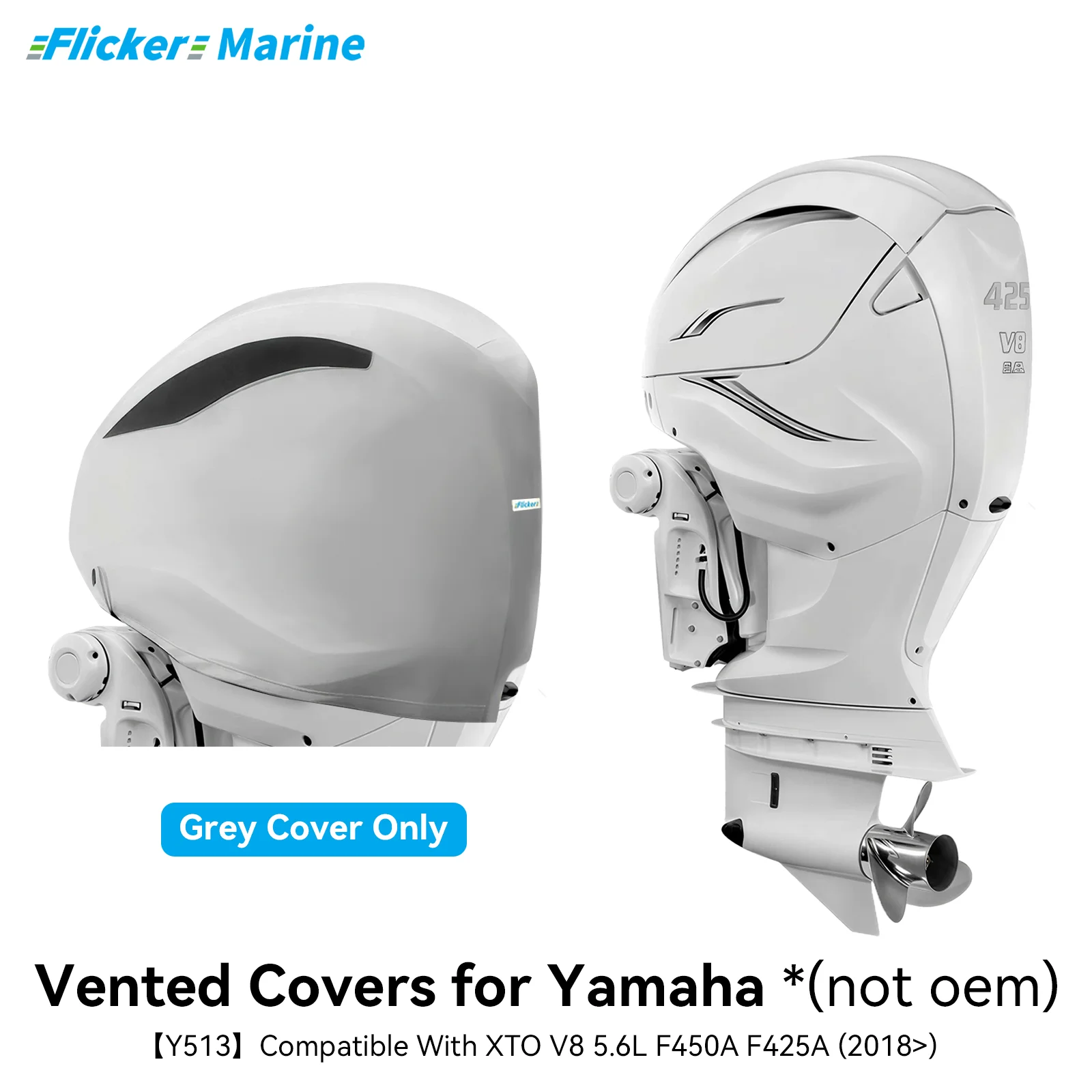 Flicker Vented Outboard Cover Compatible with Yamaha F450A F425A, Reinforced Canvas, Triple Layer, Fleece Lined, Secure Fit