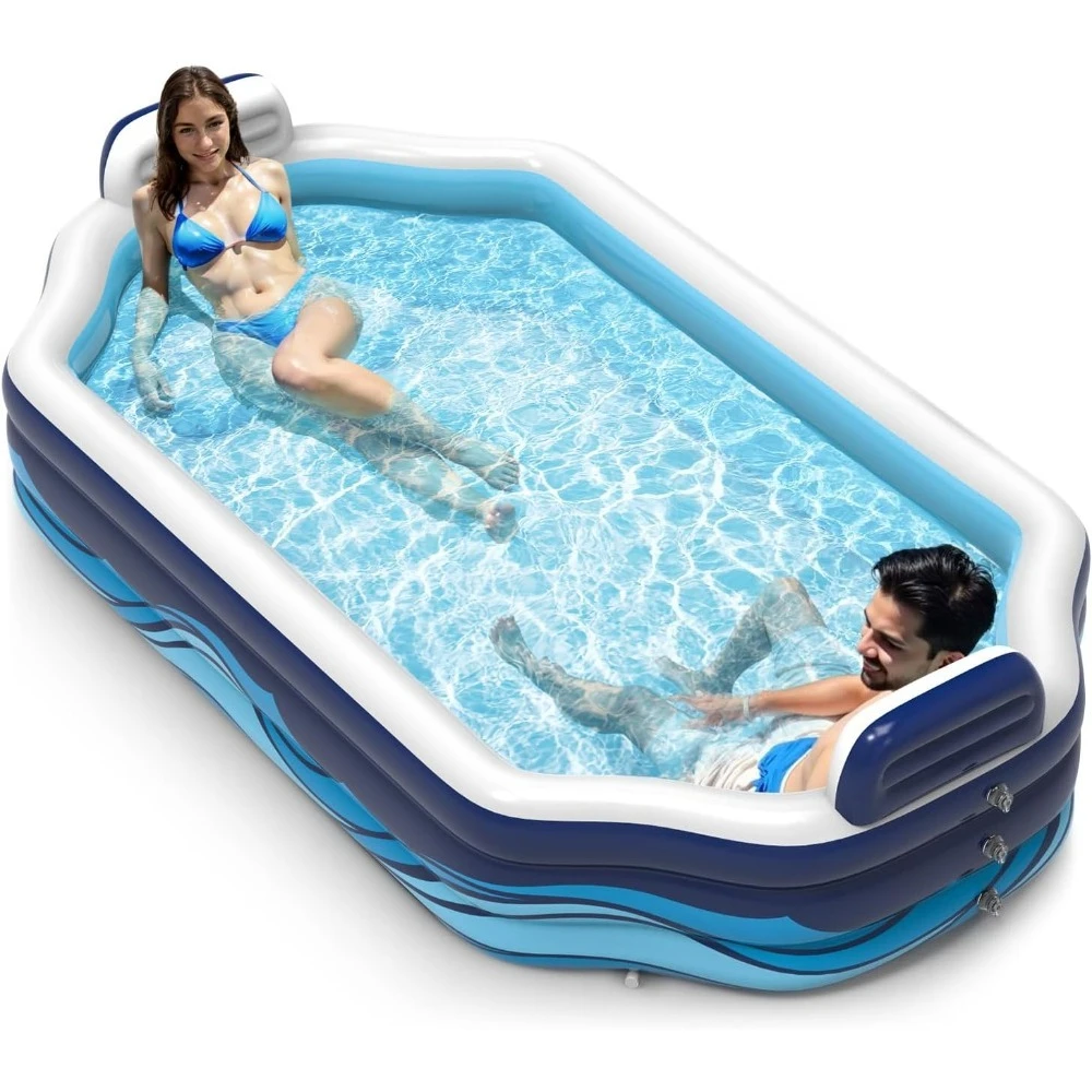 

Inflatable Pool for Kids & Adults, Oversized Thickened Large Swimming Pool with Seats and Backrests Family Summer Up Water Pools