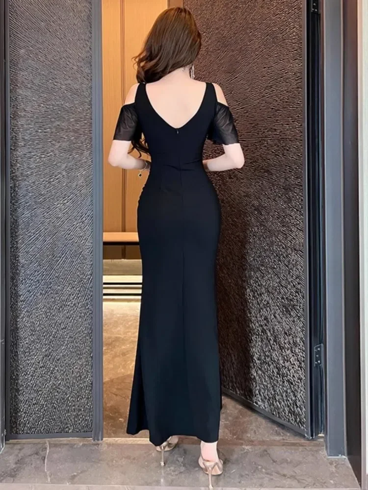 Topenomi-vestido de noche Sexy con hombros descubiertos para mujer, vestido largo francés elegante de cintura alta ajustado con abertura de sirena para fiesta de cóctel