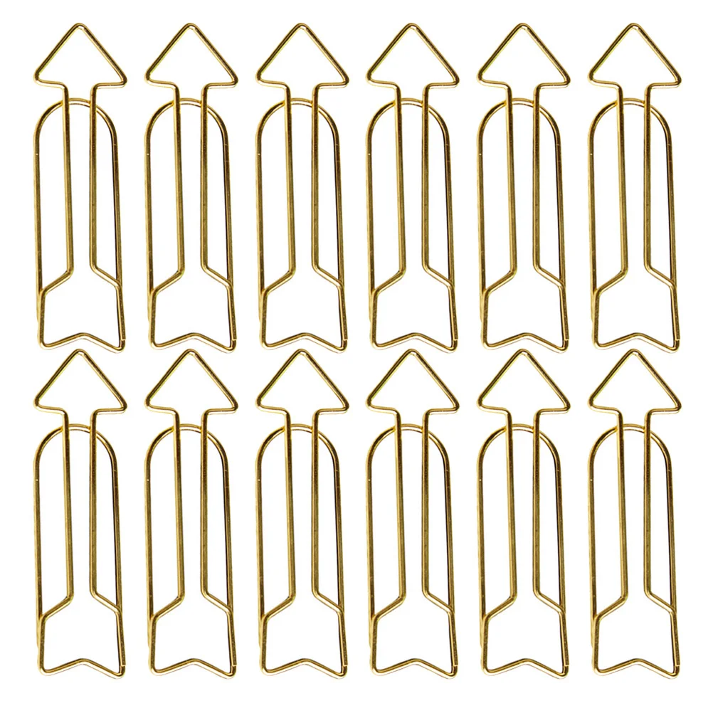 12Pcs Golden Paper Clips Arrow Shape Metal Bookmark Pin for Notes Files Envelopes Office Supplies Memo Holder Bookmark Clips
