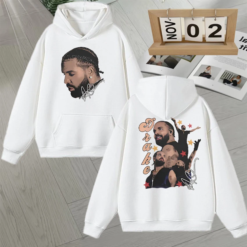Fashion Hot Sale Rapper Drake Face Graphic Double Sided Print Hoodie Long sleeve Men Women harajuku Pullover Unisex Sweatshirts