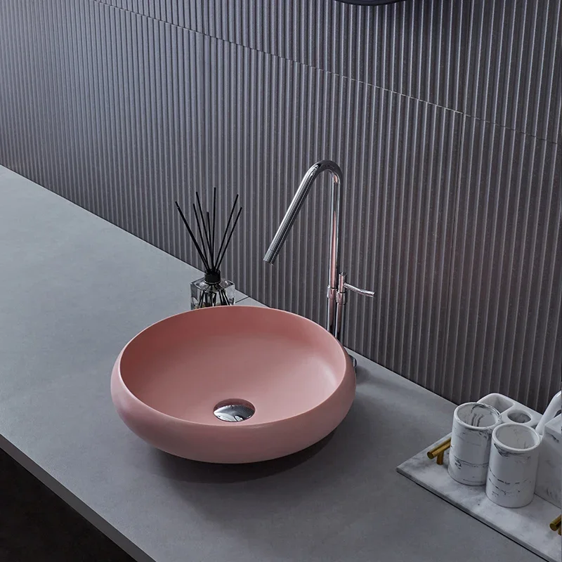 Artificial Stone Wash Basin, Countertop Basin, Toilet, Household Small Household, Face Basin, Pink Simple Round Basin