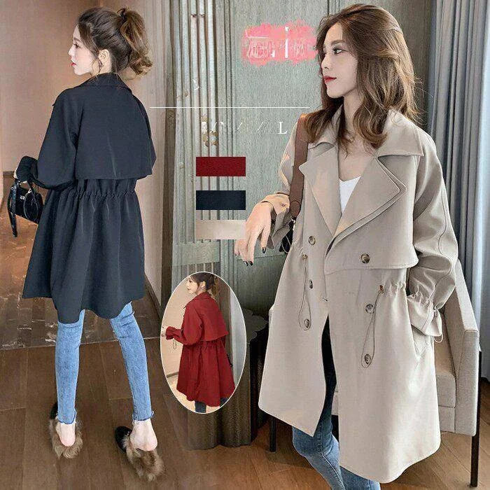 

Double-Row Buttoned Long Casual Thin Coat for Women Autumn Winter New Style Student Korean Versatile Loose Suit Collar Outerwear