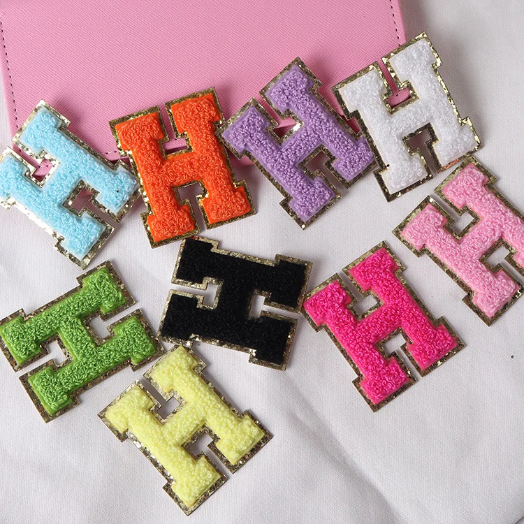 5.5cm A-Z Color English Letters Patches For Clothing Bag Glitter Letter Patches Stick on Alphabet Letters Embroidery Applique