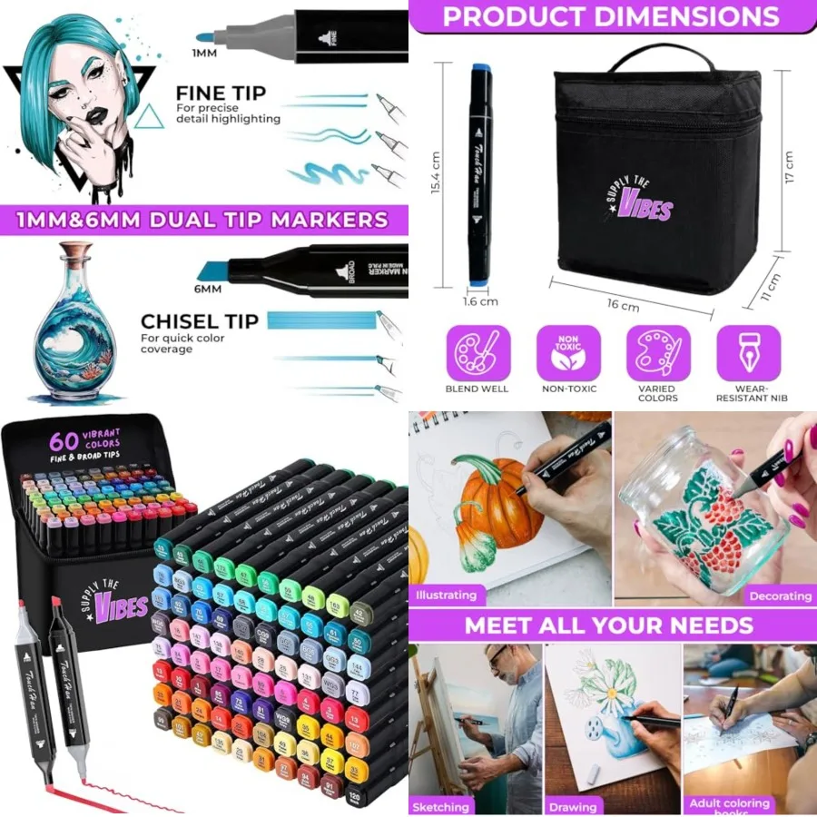 

Набор спиртовых маркеров, 60-цветные художественные маркеры на основе спирта с двойным наконечником для взрослых, книжки-раскраски без кровотечения, перманентный рисунок кистью и