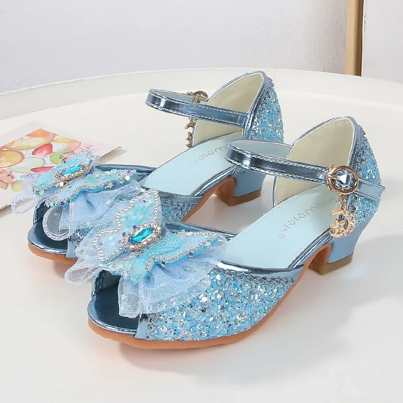 

Girls High Heels Sequins Bowtie Children's Summer Sandals for Wedding Party Fashion Causal Glitter Kids Princess Dress Sandals