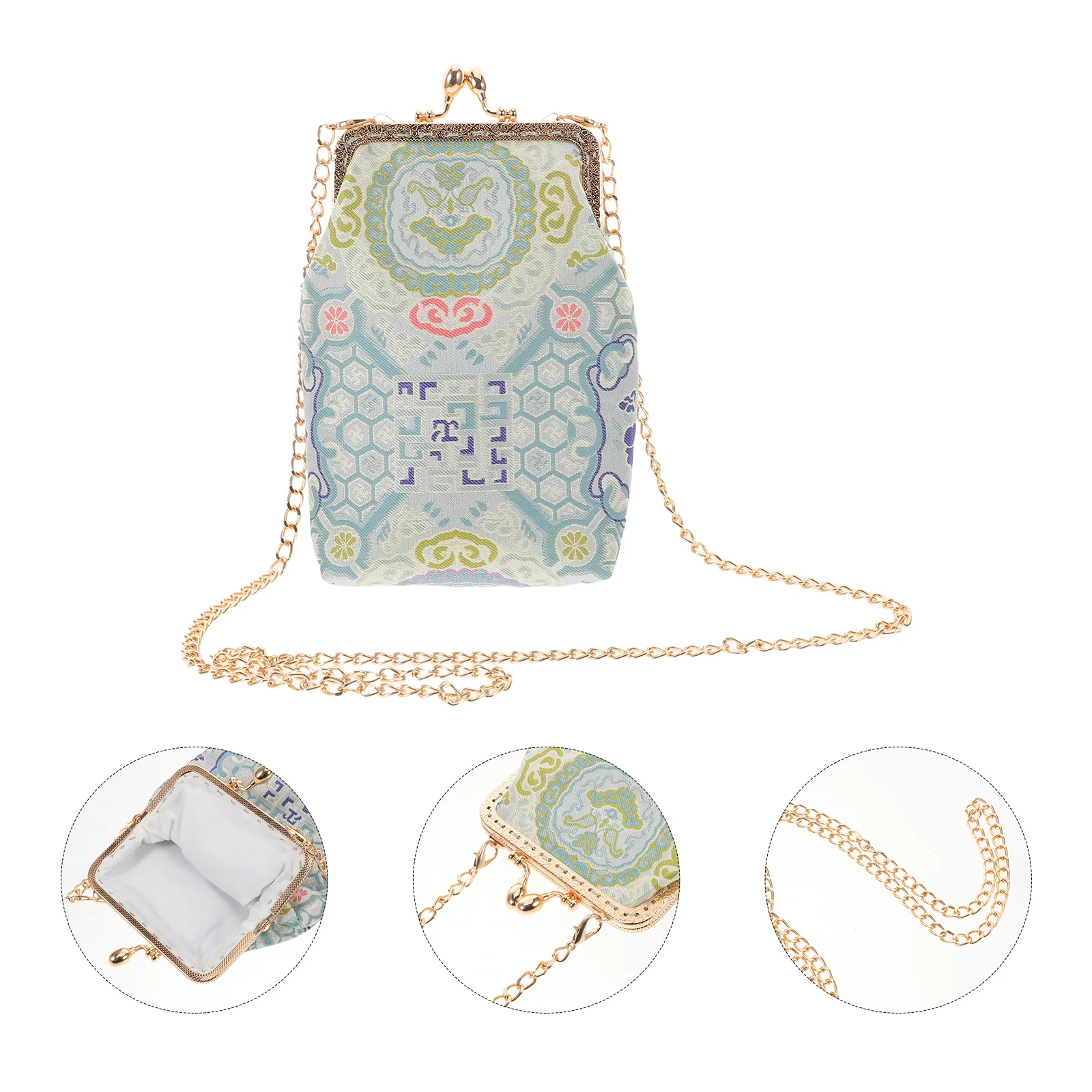 1 Piece Handmade Embroidered Coin Purse Vintage Floral Pattern Small Crossbody Bag for Women 110Cm Chain Phone Wallet Lipstick