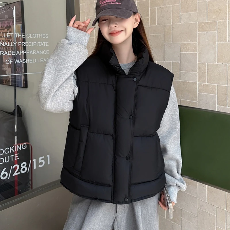 Gilet en coton doux pour femmes automne hiver chaud nouveau col montant coréen vêtements d'extérieur veste en coton ample gilet gilet à la mode