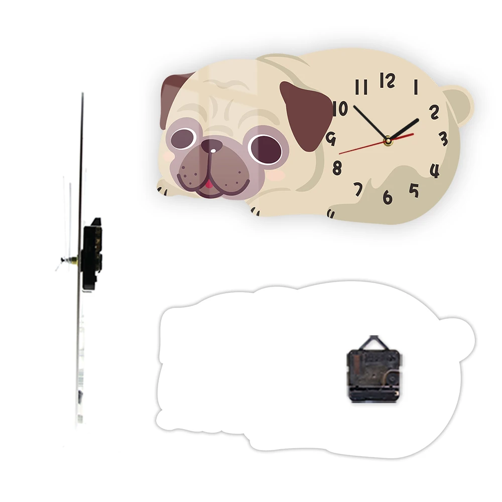 Cartoon Pug Wall Clock For Kids Nursery Room Puppy Dog Pet Home Decor Wall Watch Silent Non Ticking Quartz Clock Dog Owners Gift