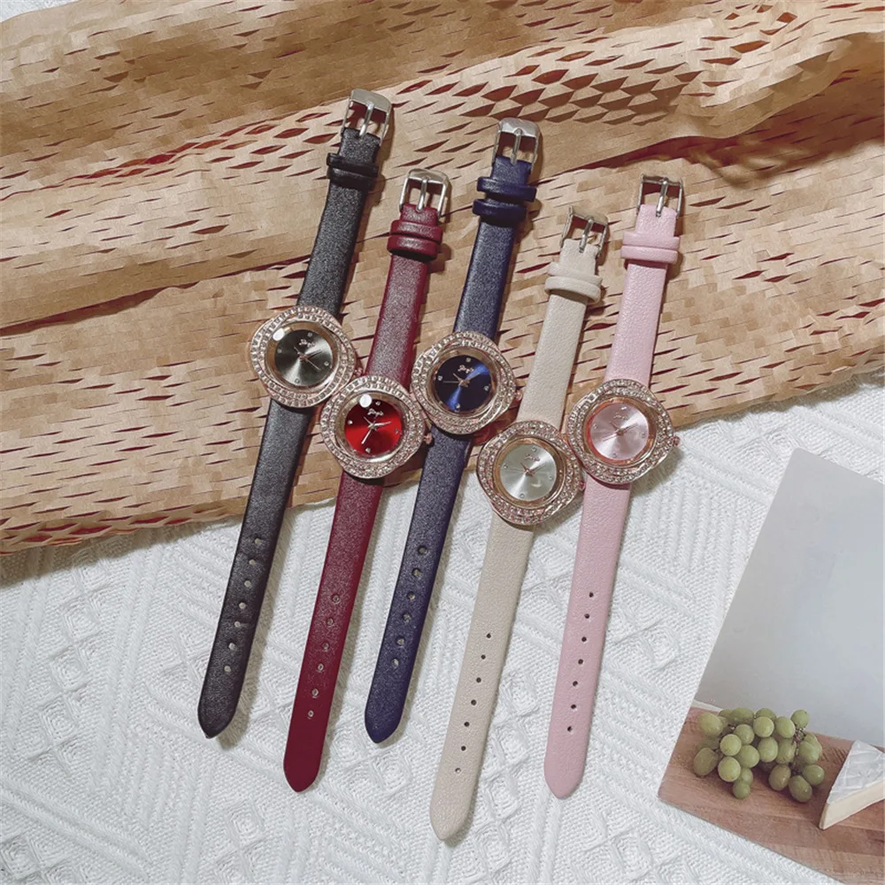 Luxury Fashion Irregular Rhinestone Watches Women Fashion Brand Quartz Clock Qualities Ladies Leather Wristwatches Female Watch