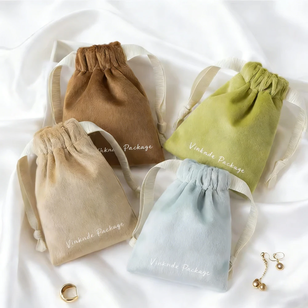 

50Pcs/Lot Personalized Logo Soft Velvet Ribbon Pouch for Jewelry Customized Drawstring Velvet Dust Gift Cosmetic Packaging Bag
