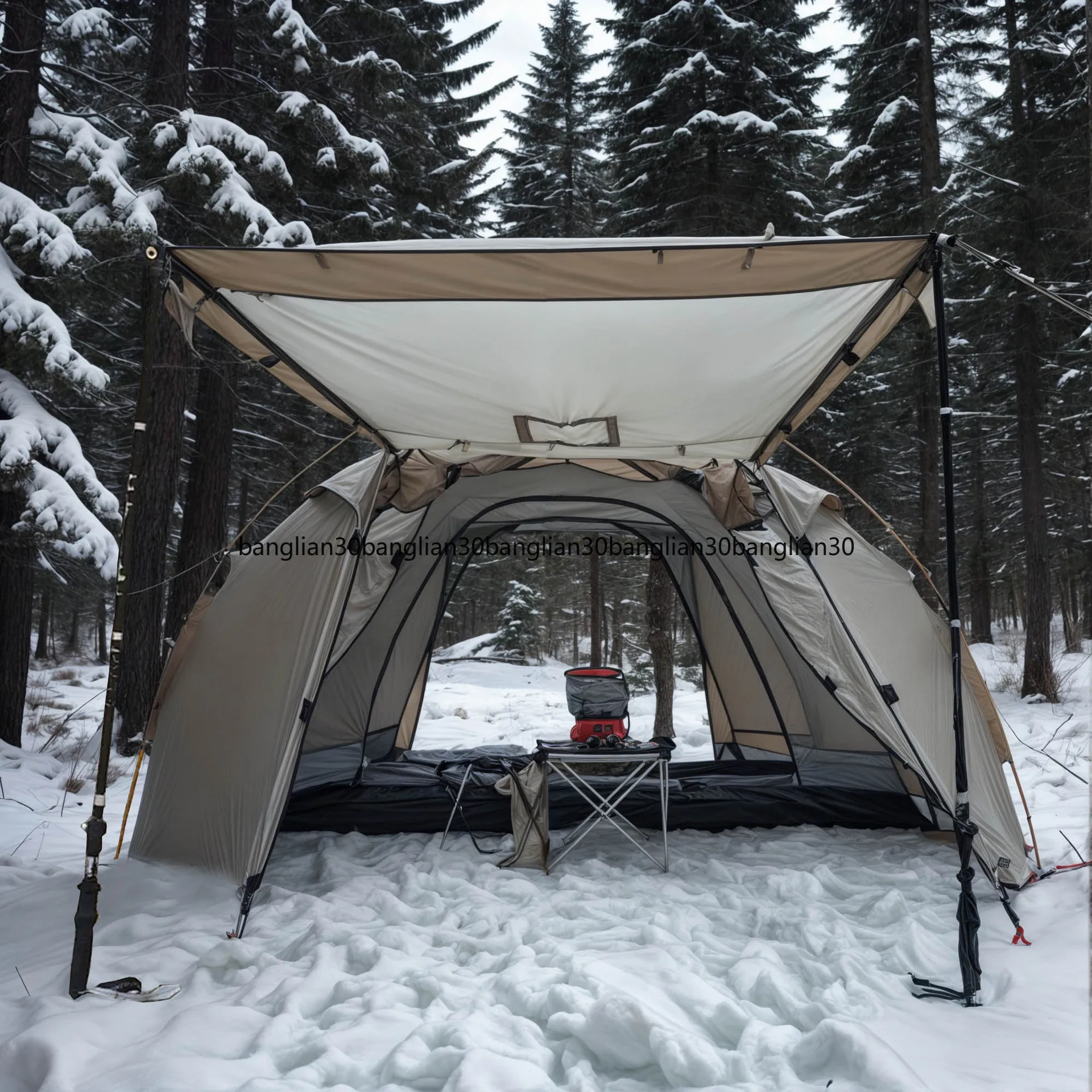 Winter Camping Tent Outdoor Folding Portable Sunscreen Rain-proof Flame-retardant Large Space Tunnel Tent with Rear Room