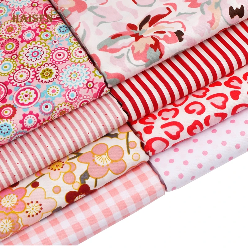 Printed Twill Cotton Fabric,Patchwork Cloth,DIY Sewing Quilting Material Calico For Baby&Child,8pcs 40x50cm New Pink Pattern Set