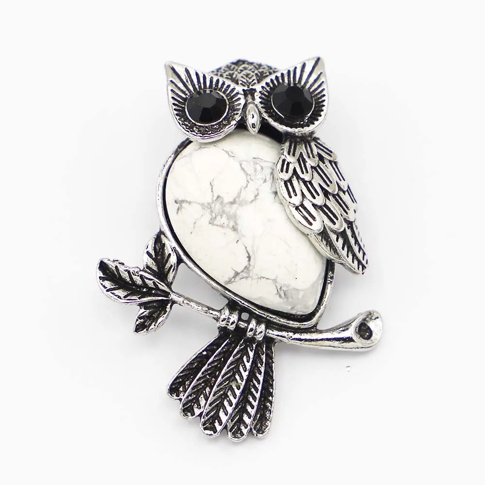 Fashion Natural Stone Vintage Copper Plated Owl Necklace Pendants Cute Onyx Opal For Jewelry Making Wholesale 8Pcs Free Shipping