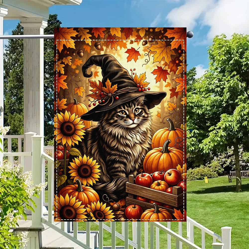 1pc Fall Cat Garden Flag, double-sided print, great for outdoor patio decor (pole not included)