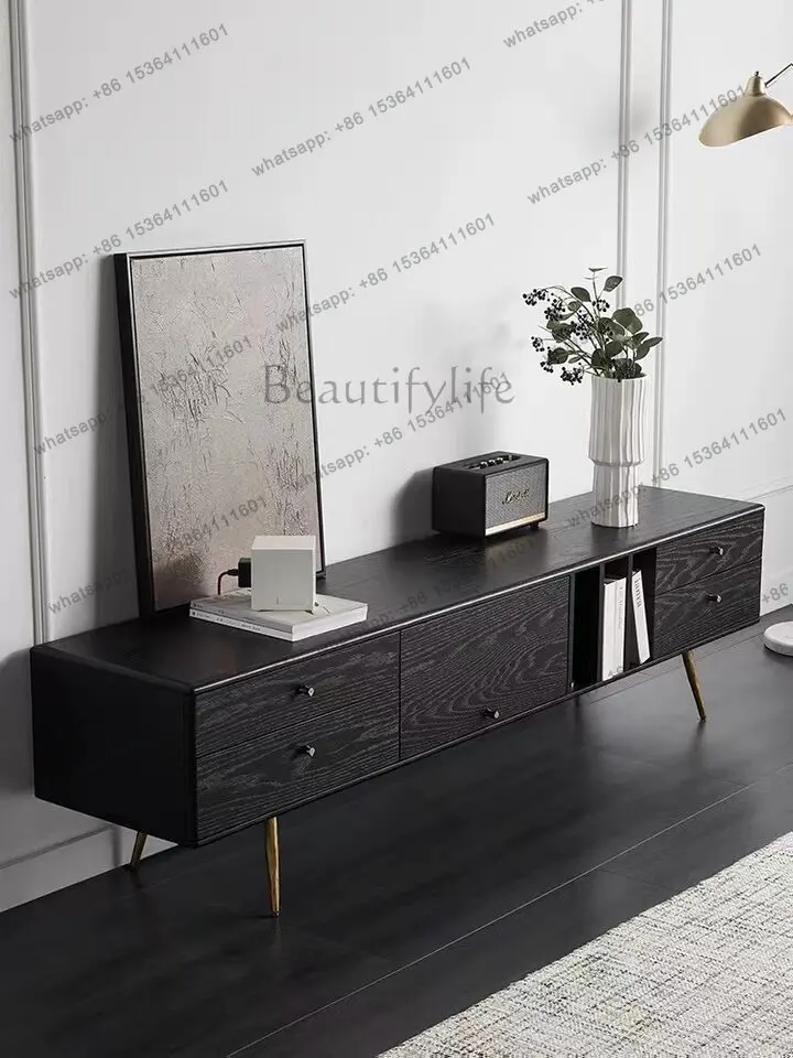 

Скандинавский минималистичный телевизионный шкаф класса люкс с ящиками, для небольшой квартиры, из черного дуба.