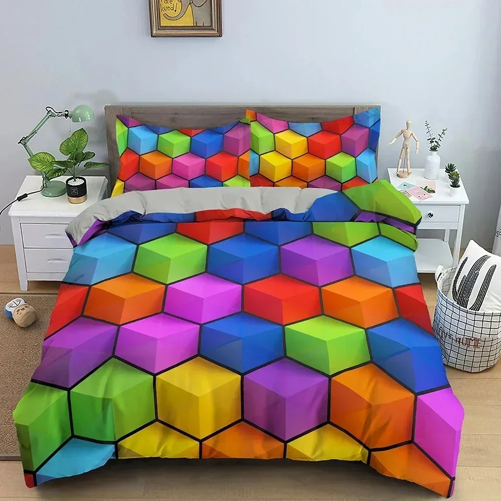 

Geometric Printed Bedding Set Colorful Stripe Duvet Cover Sheet Bed Set Pillowcase Bed Full Queen King Size Comforter Bedroom