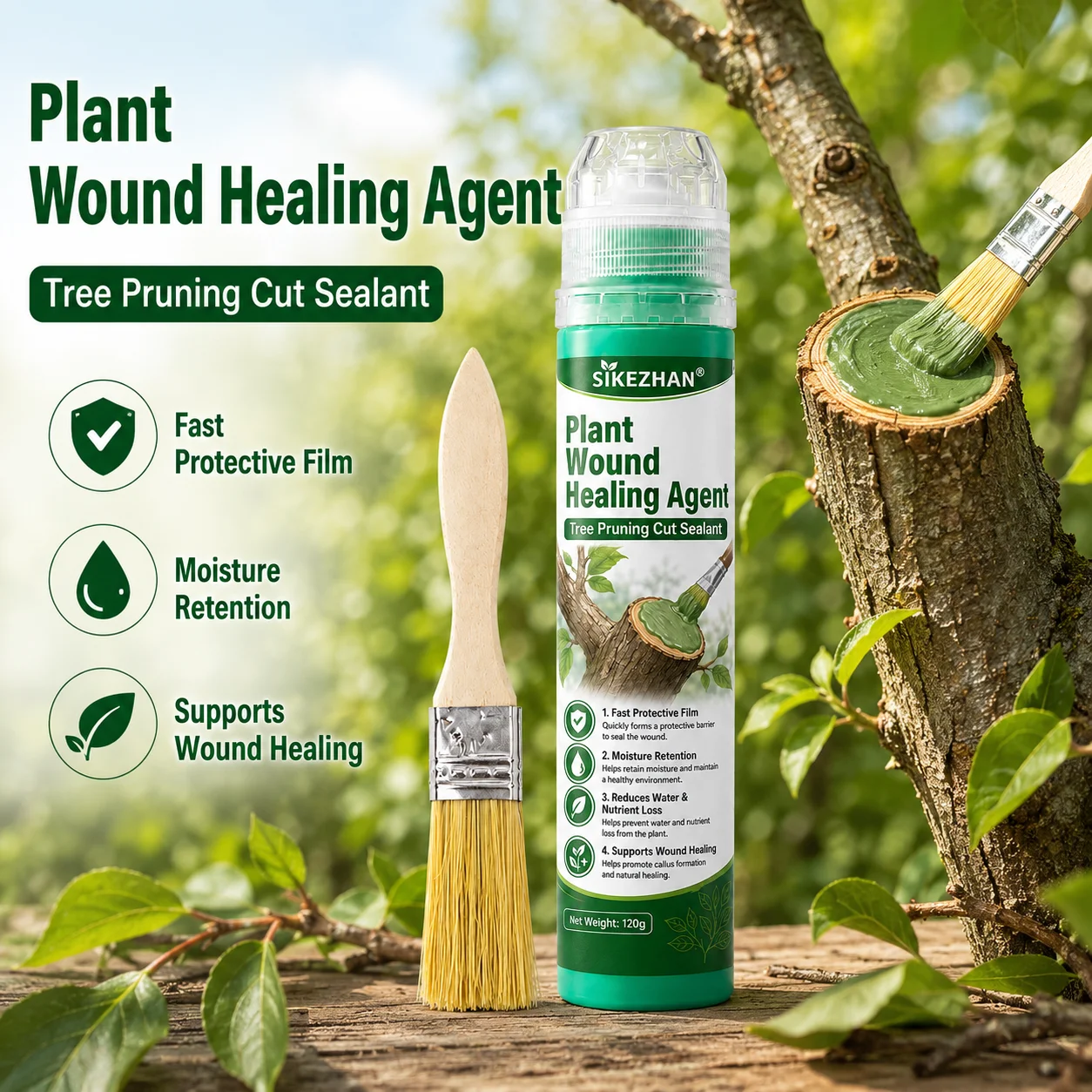 120g Plant Wound Healing Agent Tree Pruning Cut Sealant Bonsai Grafting Paste Repair Cream With Brush Garden Plant Care Supplies