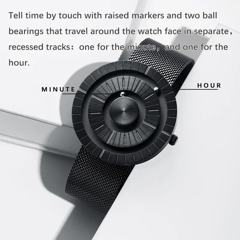 EUTOUR 2025 New Men's Magnetic Ball Bearing Watch - Quartz Movement, Stainless Steel Bracelet, Innovative Hands-Free Design