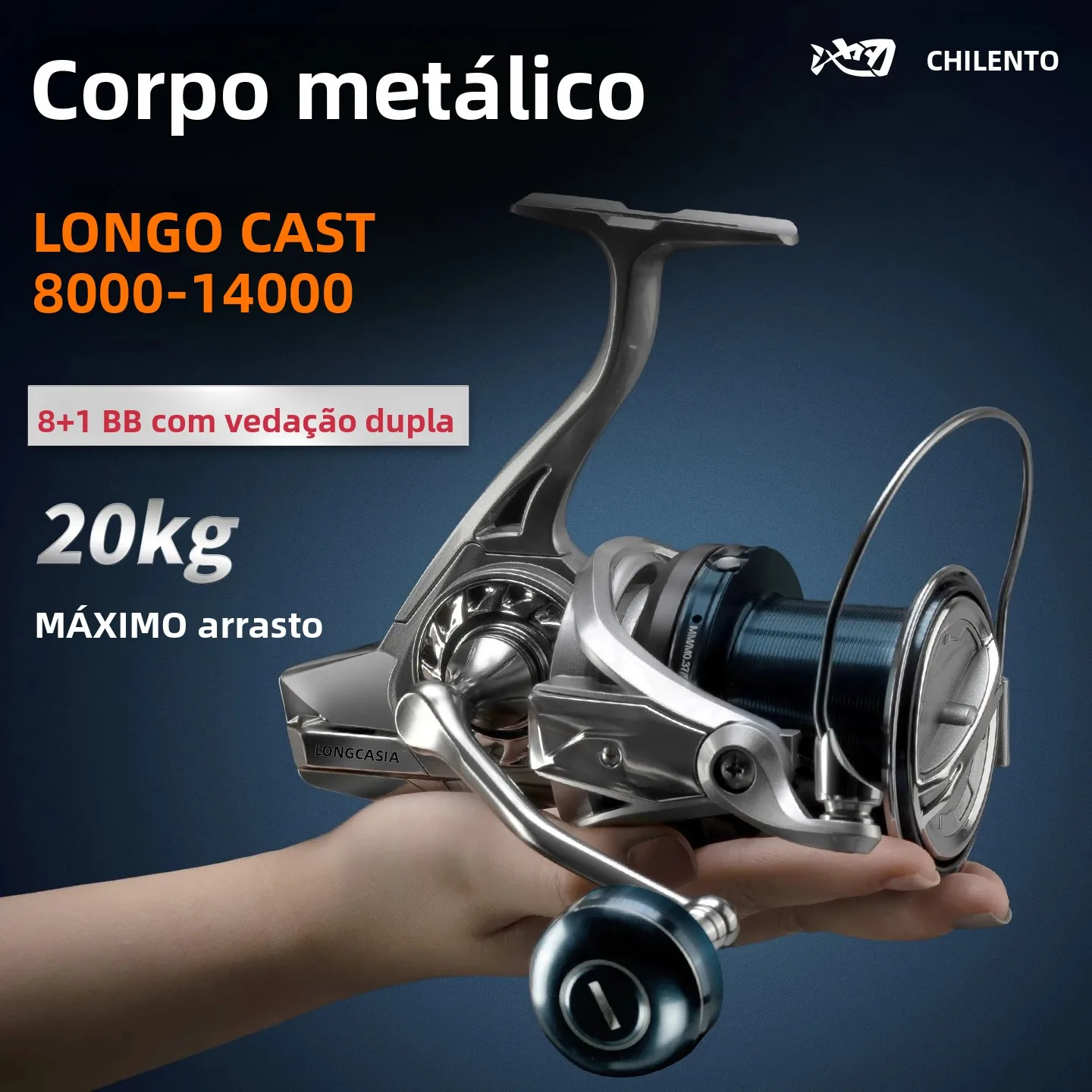 CHILENTE LONGCAST 8000-14000 8 + 1 Carretel de fiação BB com vedação dupla 20KG Max Drag Metal-Bodyed Carretel de pesca Uniforme Linha de colocação