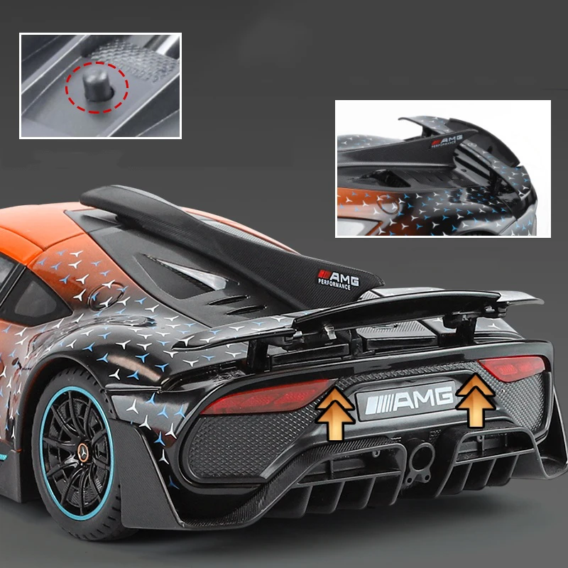 1:18 Mercedes-Benz ONE AMG Supercar Modello di auto muscolare in lega Suono e luce Tirare indietro Giocattolo per bambini da collezione Regalo di compleanno