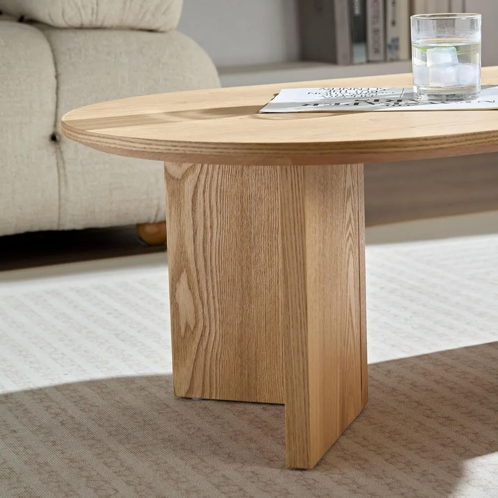 Z 39.37'' Oval Coffee Table For Living Room Pedestal Coffee Table Mid Century Modern Wood Table Easy Assembly Oak Home UseZ