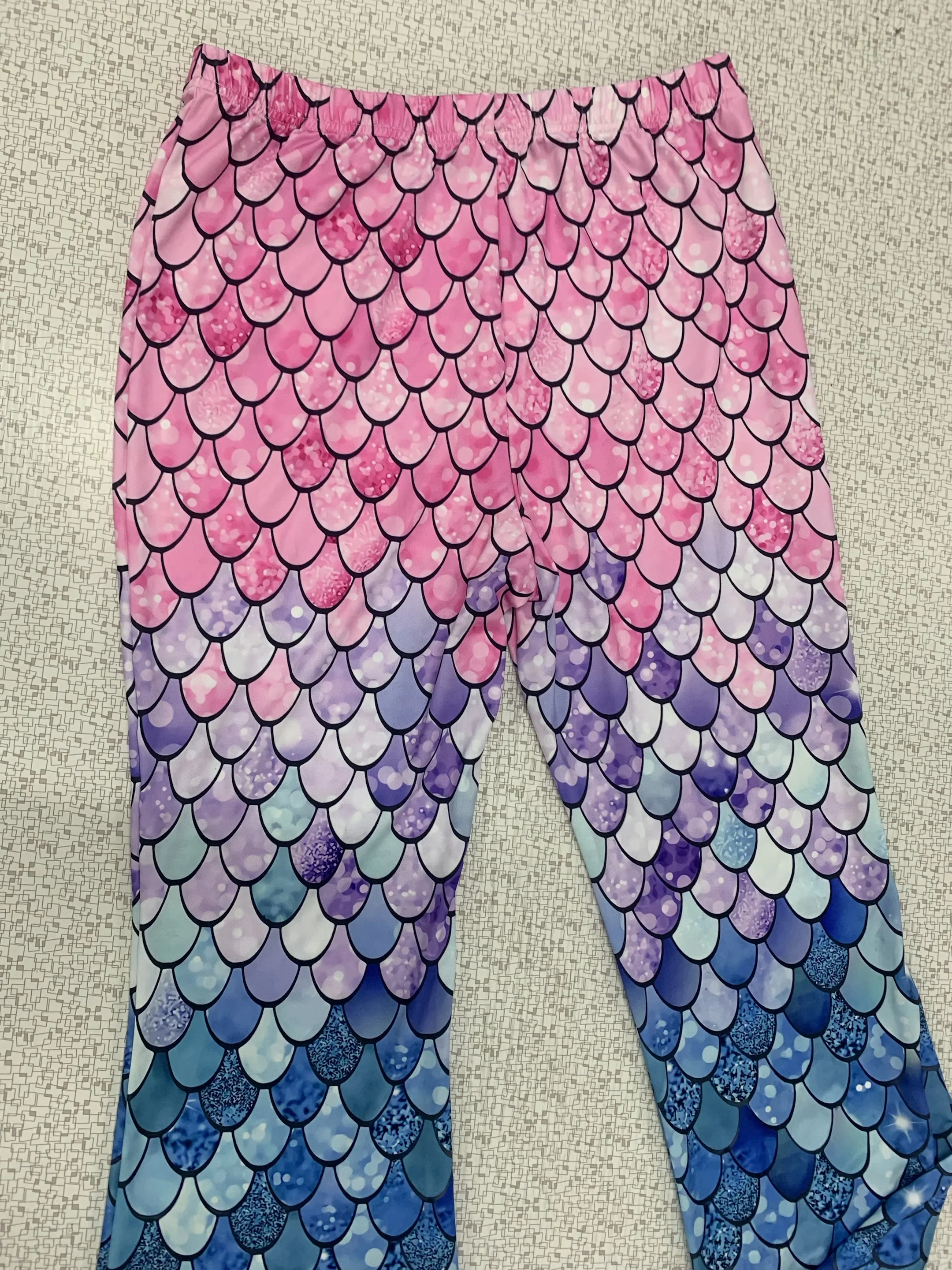 코스프레 인어 물고기 규모 인쇄 다채로운 반짝 이는 의상 플레어 바지 여성 할로윈 파티 카니발 벨 바닥 바지