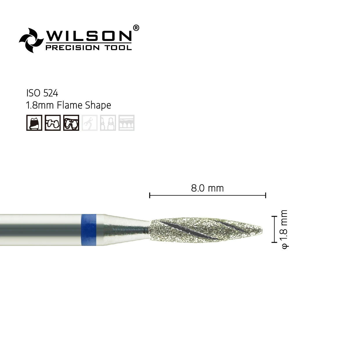 1.8mm Flame Shape 8005320 With Cooling Groove Diamond Bits