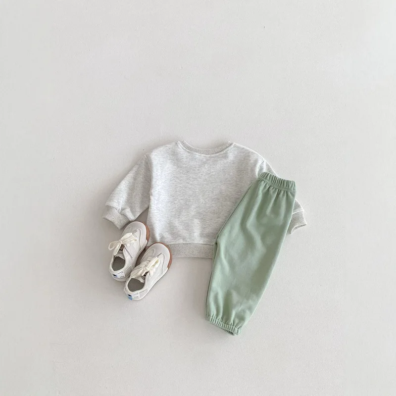 Korean-style Spring/Autumn New Toddler & Kids 2-Piece Set, Pure Cotton Color-Block Sweatshirt & Joggers