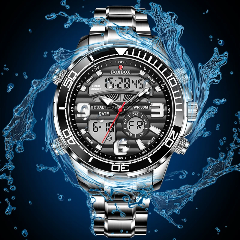 LIGE Dual Display Watch For Men Fashion Military Sport Men\'s Quartz Wristwatches Top Brand Luxury Waterproof Digital Watch Men