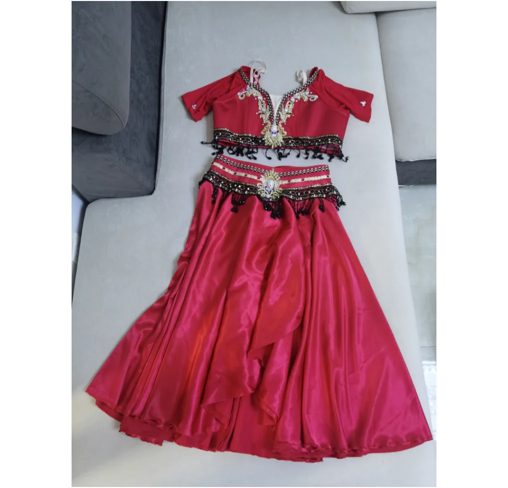 2024 New Tailor-made Pirate Dancer Split Ballet Dance Children's Performance Clothing Adult Red Competition Poncho Long Dress