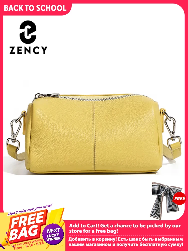 Zency Women's Handbag 100% Genuine Leather Ladies Shoulder Crossbody Bag Fashion Hobos High Quality Satchels Yellow Summer Small