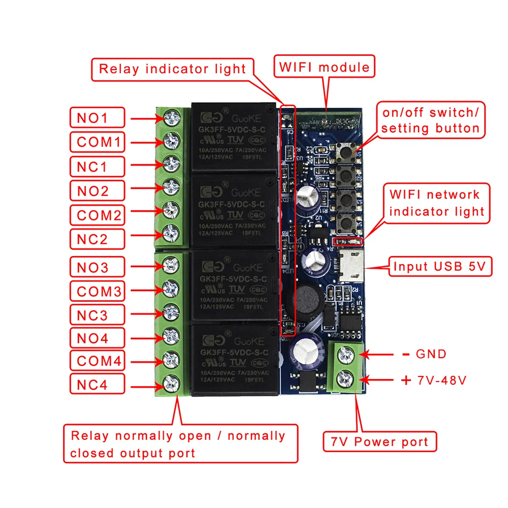 Wireless Remote Control DC 12V 24V 48V 4CH WIFI Smart Switch Module Smart Life Remote Control Timer Work With Alexa Google Home