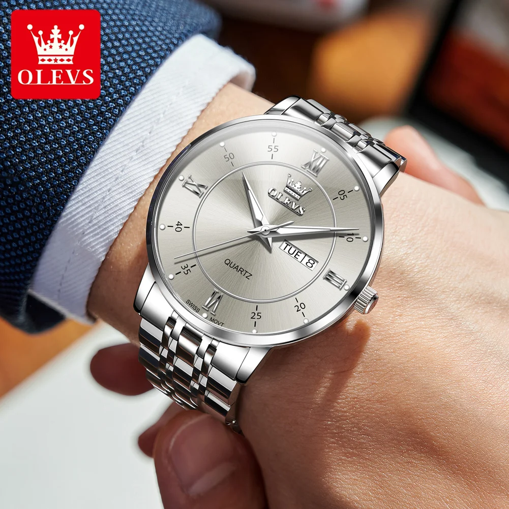 

OLEVS 3680 Men's Wtches Business Fashion Simple Original Watch for Man Swiss Quartz Movement Waterproof Stainless Steel Luminous