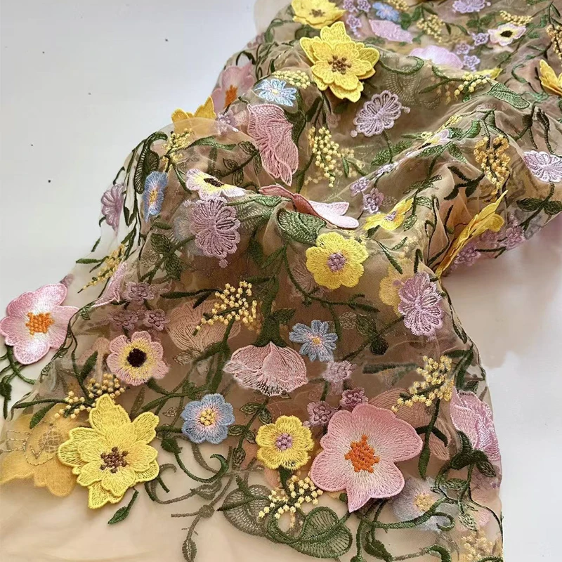 Blumenfest 3D-Blumen-Mesh-Stickerei-Applikation Tüll-Spitzenstoffe für Hochzeits- und Partykleider Handgefertigtes Nähmaterial