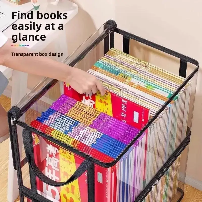 Clear Transparent Book Storage Organizer With Sturdy Zipper Comfortable Handles For Student Home School Textbook Organization