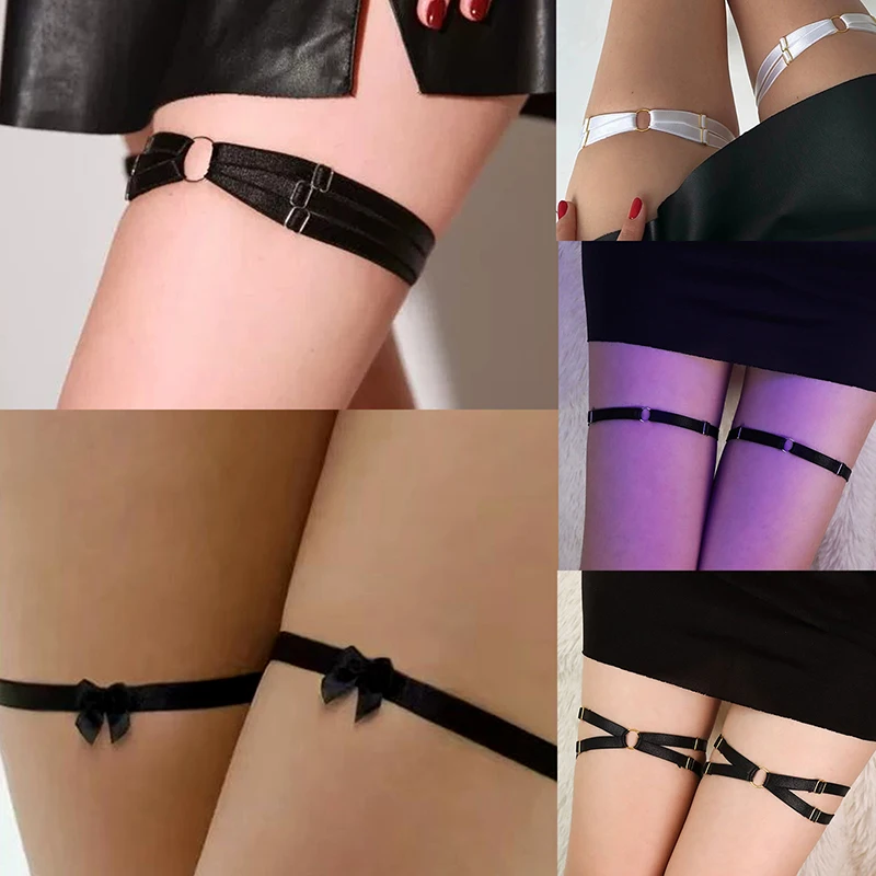 Liga con lazo Simple y Sexy para mujer, liguero con correa para pierna gótica, arnés de cadera ajustable, cinturón de media de cintura alta para Halloween y San Valentín