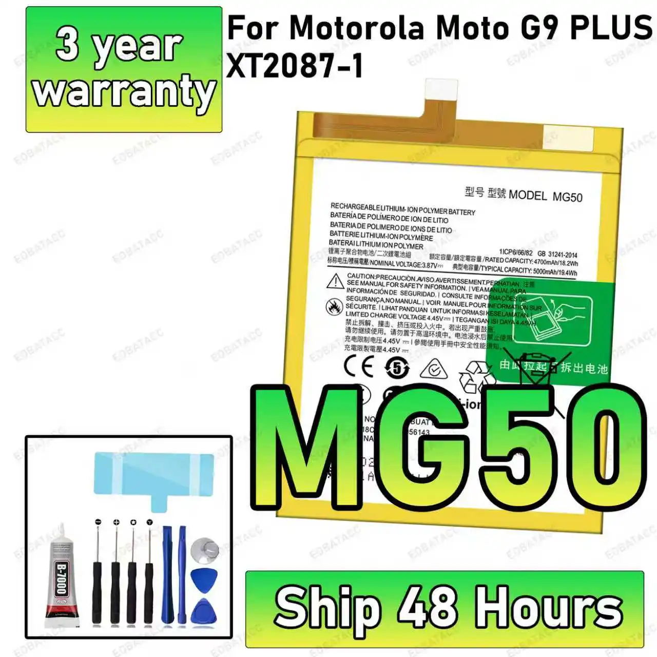 

100% New High Capacity MG50 Battery For MOTOROLA MOTO G9 PLUS/XT2087-1 Replacement batteries +Free Tools