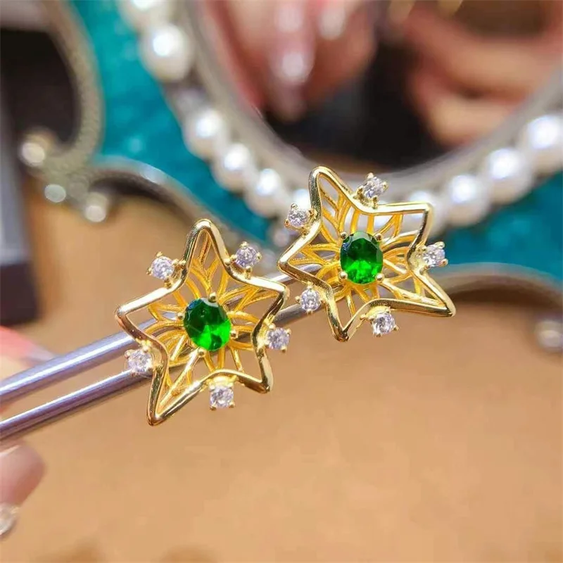 أقراط ديوبسيدي من الكروم الطبيعي مصنوعة من الفضة الإسترليني عيار 925 وأحجار كريمة أصلية مع شهادة هدية للذكرى السنوية العصرية #5