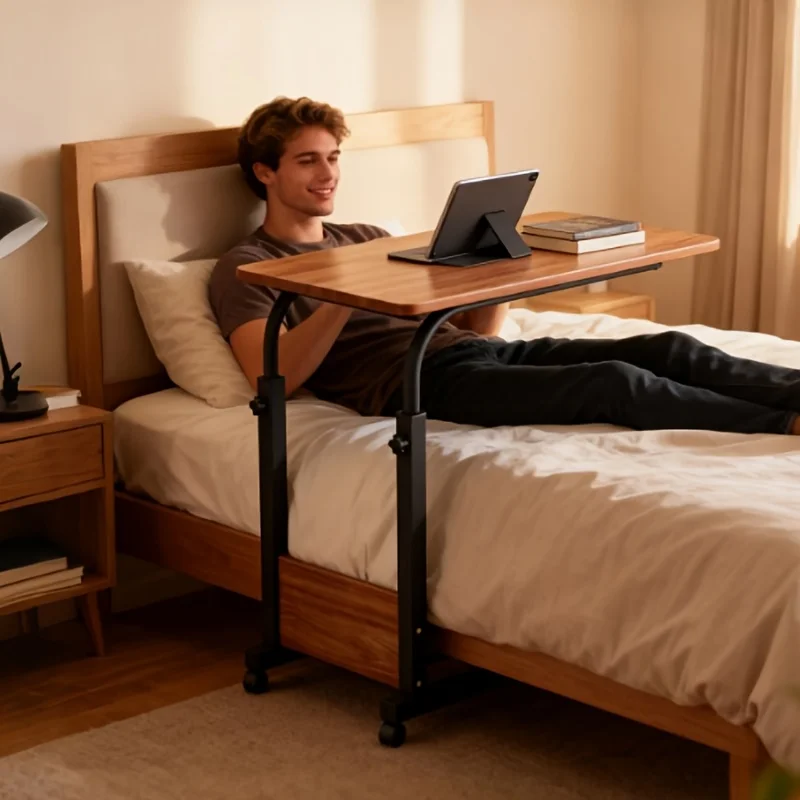 

Простая передвижная прикроватная тумбочка с регулировкой высоты, также служит подставкой для ноутбука, подходит для различных сценариев использования.