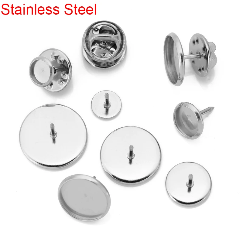 20 sztuk szpilek do broszek ze stali nierdzewnej Uchwyt na identyfikator 10 12 14 16 18 20 25 30 mm Ustawienia kaboszonów Tace do samodzielnego tworzenia biżuterii