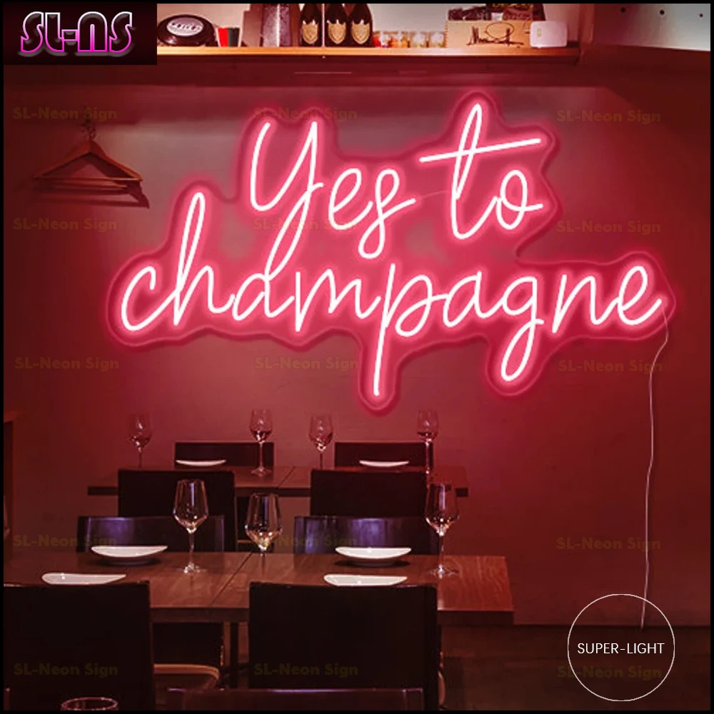 Yes To Champagne Neon Sign, Custom Bar Decoration Neon Light Sign, Personalized Neon Bar Signs For Decor, Christmas Home Bar Dec