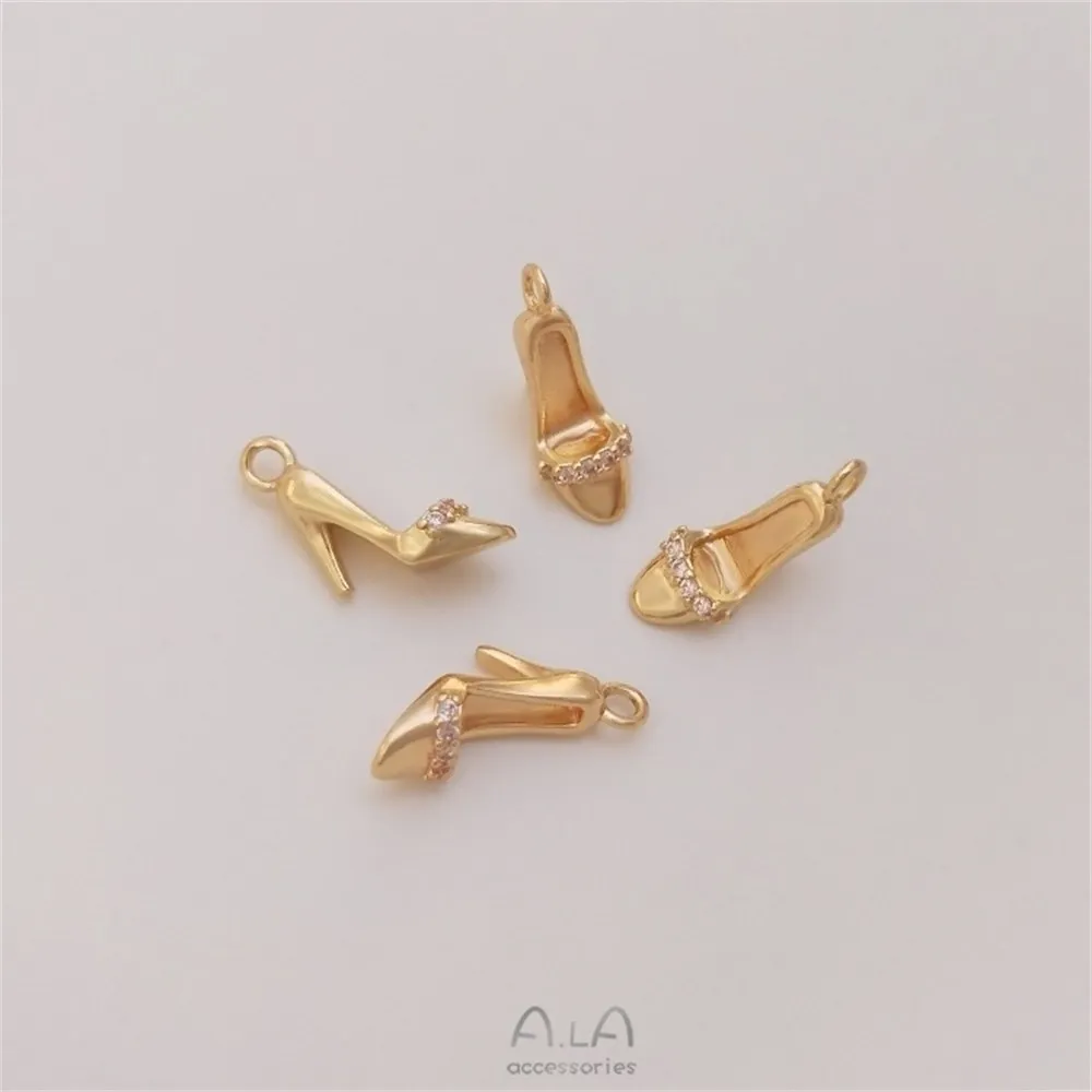 

14K Gold Color Protection Girl Prop Travel Series Pendant High Heels Milk Tea Mask Pendant Diy Jewelry Pendant