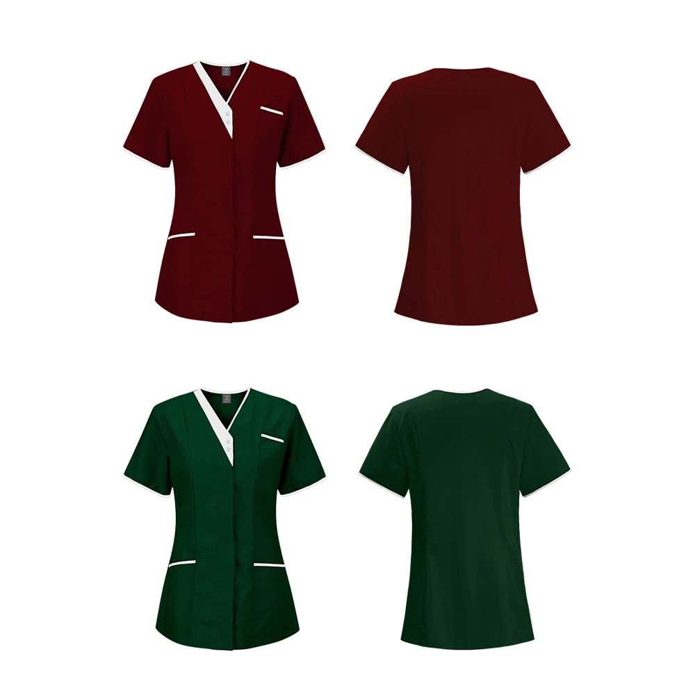 Camicia per chirurgia Scrub Uniforme medica Uniforme da infermiera Manica corta Colletto rialzato Abbigliamento da medico Camicetta per scrub medico tinta unita