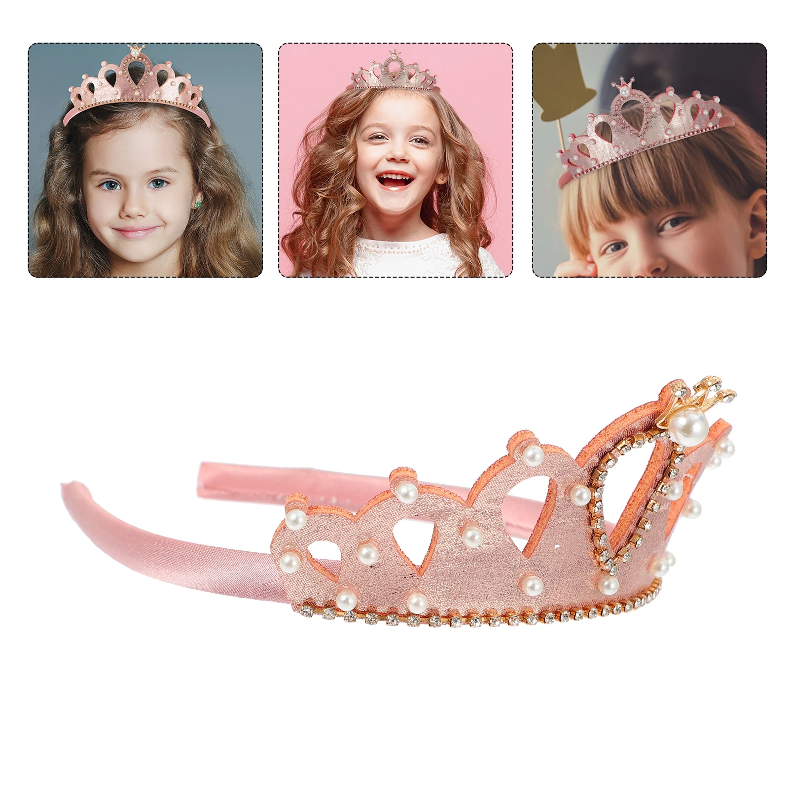 

Princess Crown Headb Pearl Rhinestone Tiara Girls Hair Accessories Birthday Party Crown Headwear Elegant Design Hair Tool