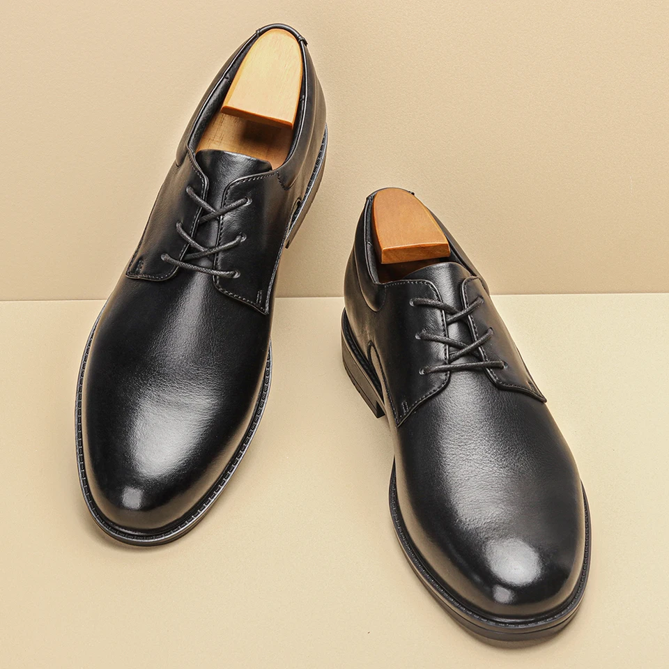 Men's Black Formal Dress Shoes Genuine Cow Leather Derby Shoes