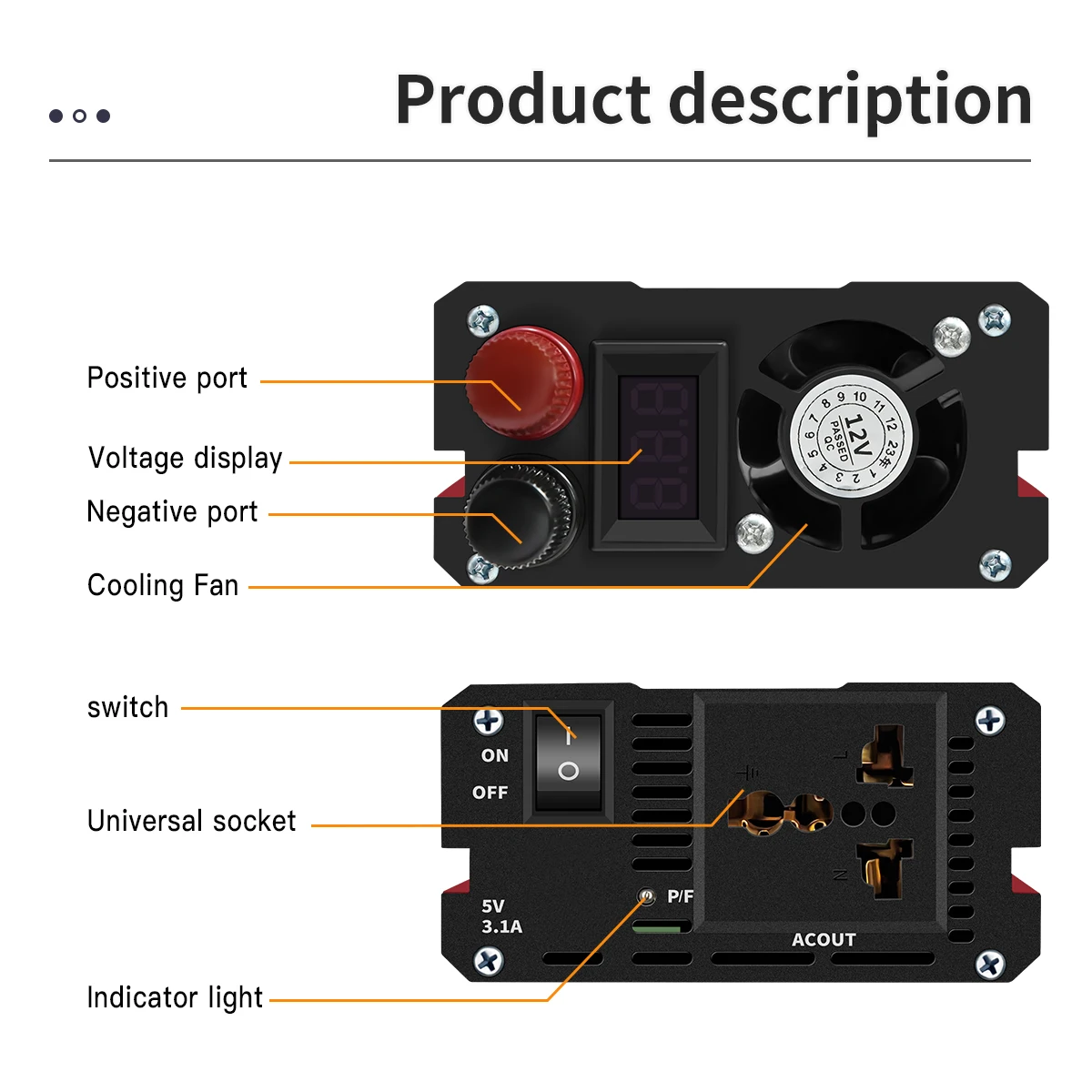 Inversor de corriente de onda sinusoidal modificada 500W - 4000W AC 12V 220V 50HZ Convertidor de alta potencia Pantalla de voltaje LED