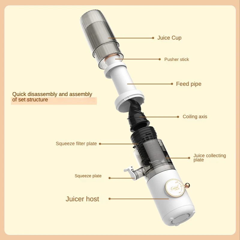 2024 Mini Slow Juicer Screw Cold Press Extractor Patented Filter-Free Electric Fruit Vegetable Juicer Machine Modle-Portabable