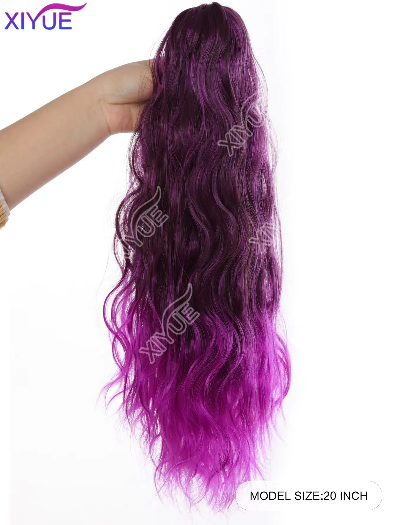 20Inch Synthetic Purple Long Wavy Curly Ponytail Claw Clip in Hair Extension Bouncy Curls Hairpiece for Women Daily Use XIYUE